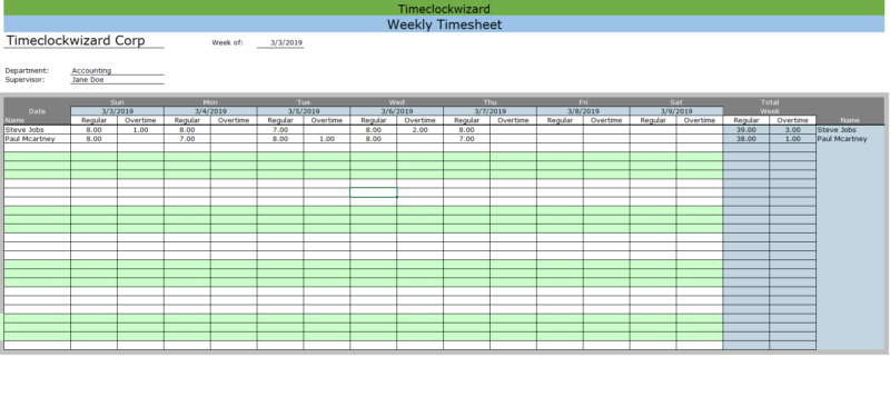 Weekly Timesheet Templates - Time Clock Wizard