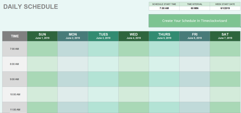 Printable Daily Employee Schedule Templates - Time Clock Wizard