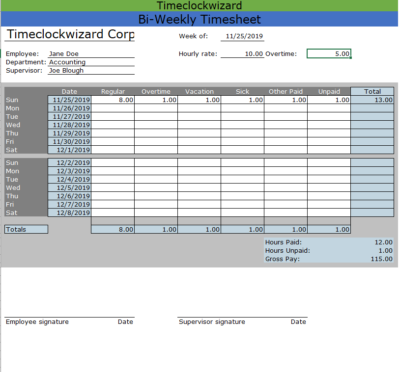 Bi-Weekly Timesheet Templates - Time Clock Wizard