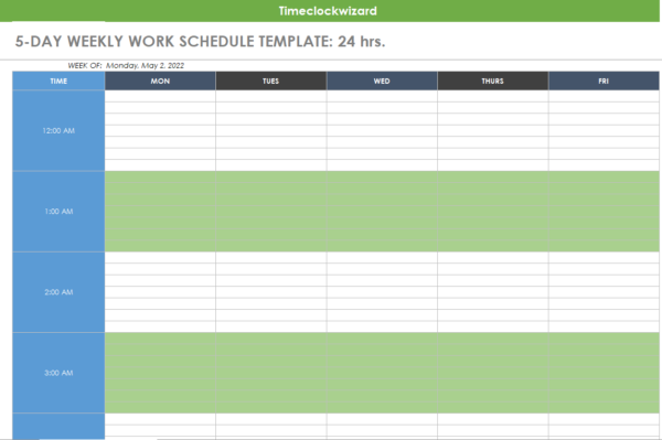 state employee work week schedule template