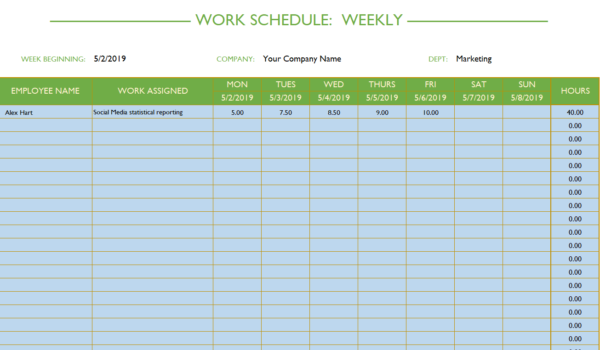 state employee work week schedule template