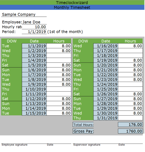 Monthly Timesheet Templates Time Clock Wizard
